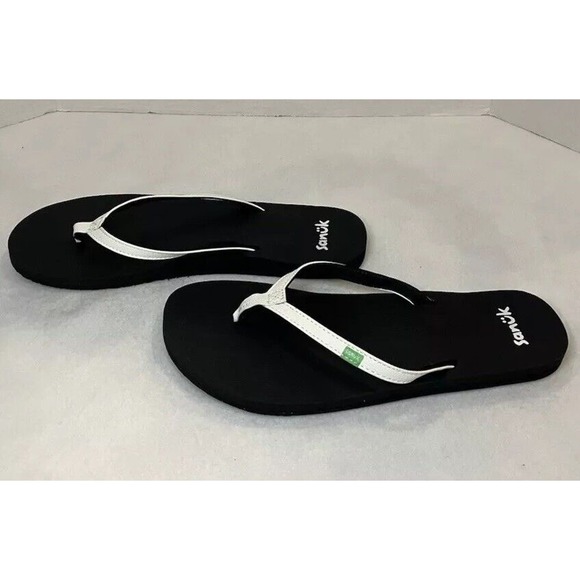 Sanuk Women's Yoga Mat Sandals Size 10 Black With White Straps - Picture 5 of 8